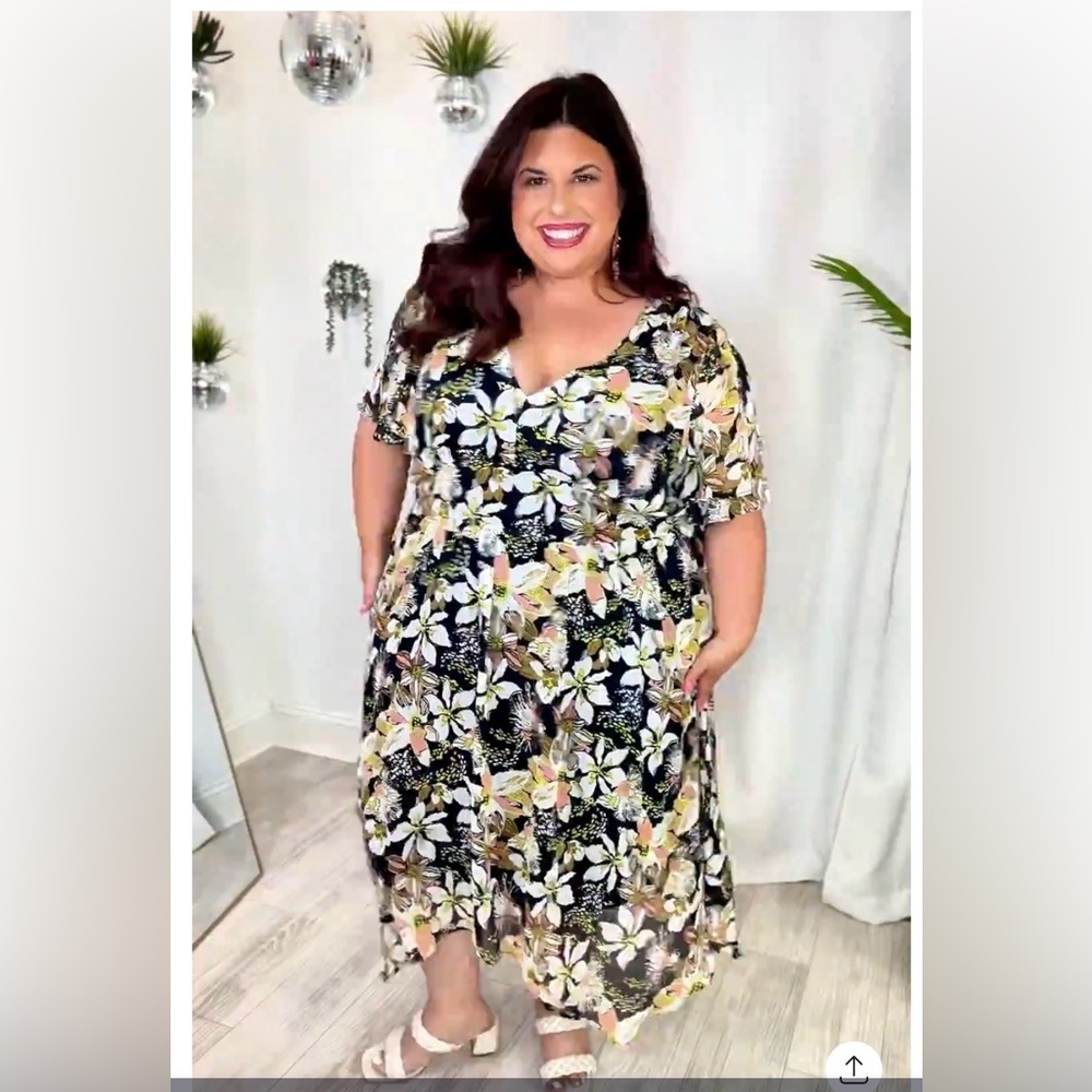 Plus Floral Print Midi Dress